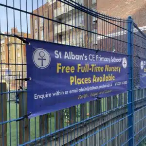 Ofsted banner outside school