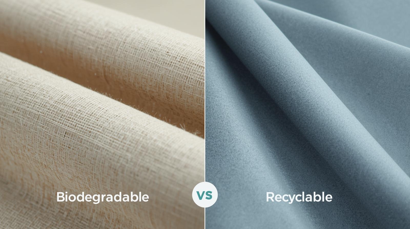 Comparison of biodegradable natural fiber banner texture vs recyclable polyester banner material.