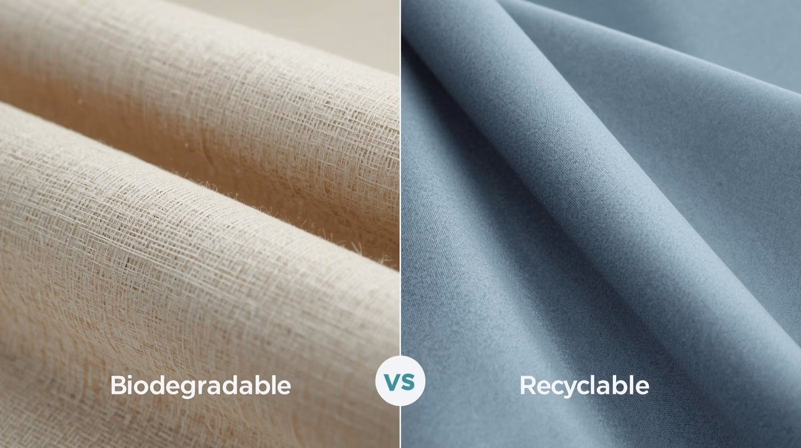 Comparison of biodegradable natural fiber banner texture vs recyclable polyester banner material.