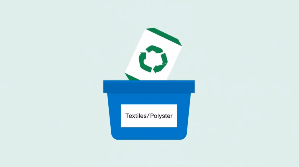 Step-by-step guide on how to recycle PVC-free polyester banners in textile recycling bins.
