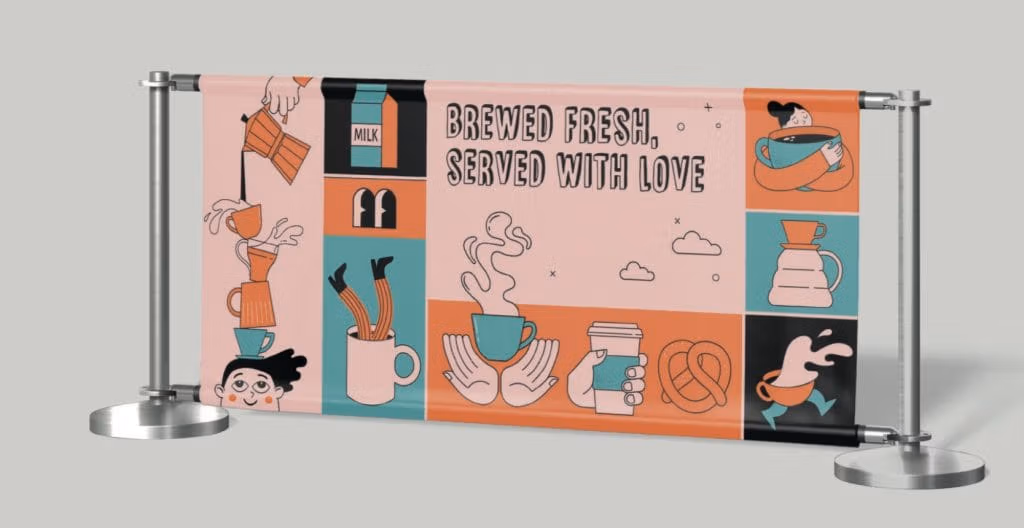 Custom cafe barrier printing on 440gsm PVC and premium stretch polyester fabric - Essex Banners.