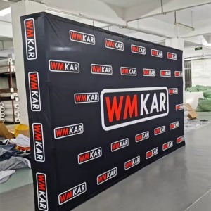 Collapsible exhibition backdrop hop-up display with custom printed fabric graphic