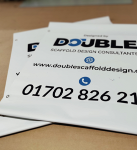 Close-up of welded pole pocket on 740gsm PVC scaffold banner