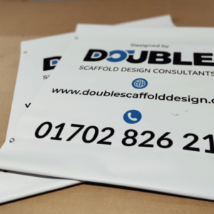 Close-up of welded pole pocket on 740gsm PVC scaffold banner