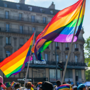Large pride flags at event