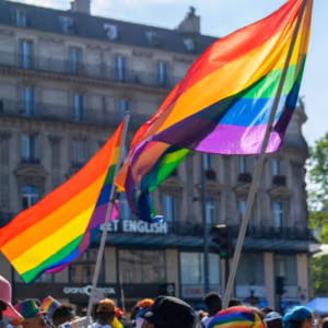 Large pride flags at event