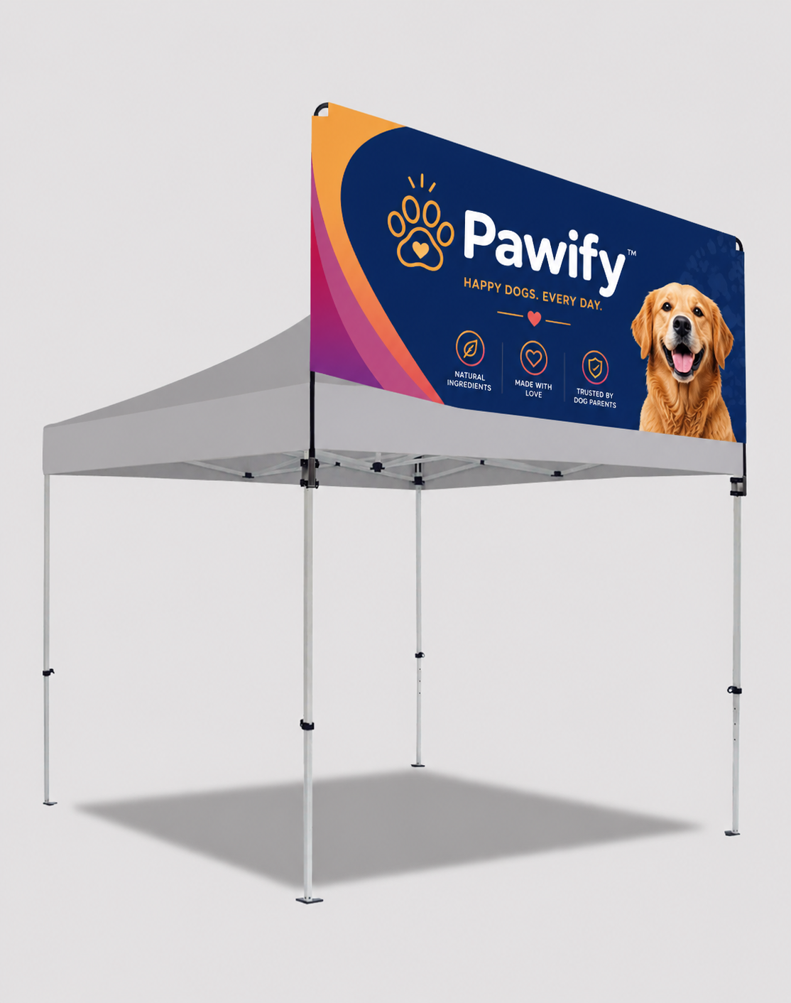 3m gazebo banner Custom printed gazebo sky banner mounted on 3m pop-up gazebo at outdoor event