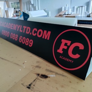 Printed toblerone event signage on Correx board for outdoor sports event