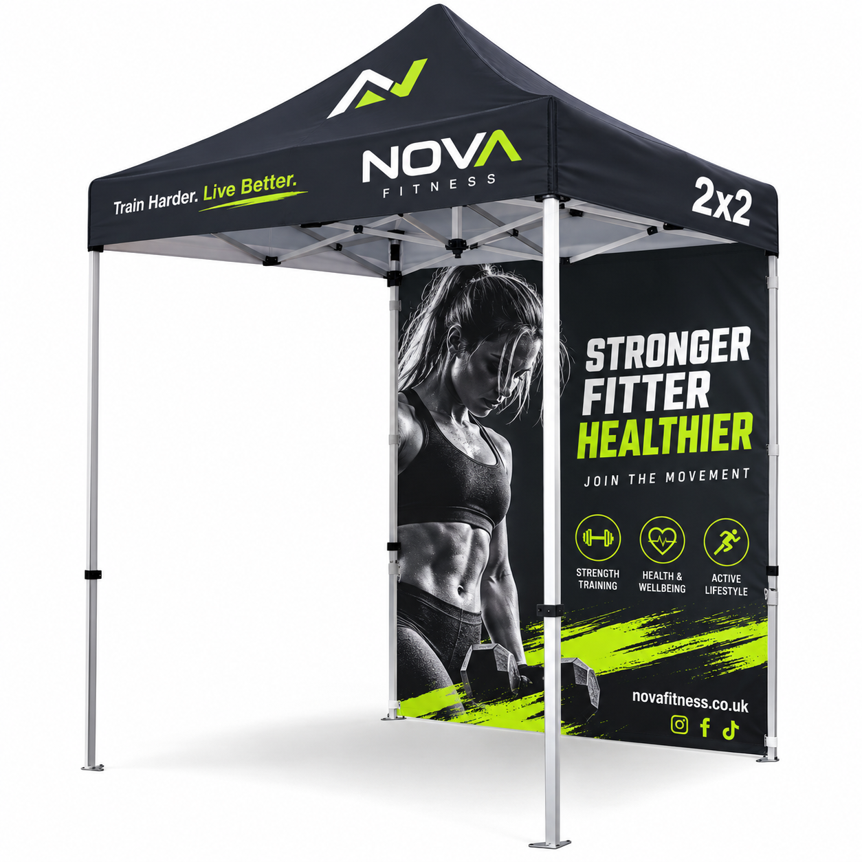 Compact pop up gazebo 2×2 with printed double-sided walls Compact pop up gazebo 2x2 with printed double-sided walls
